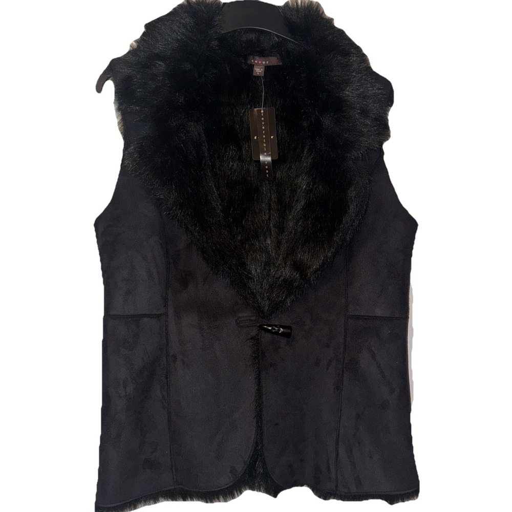 Vtg Fever Vest Faux Suede Fur Lined Mob Wife Y2K Reversible Goth Women's L NWT